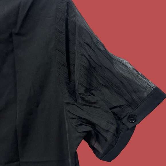 Allegra K - Women's Short Sleeve Button Front Blouse - Black - Medium - Picture 11 of 13